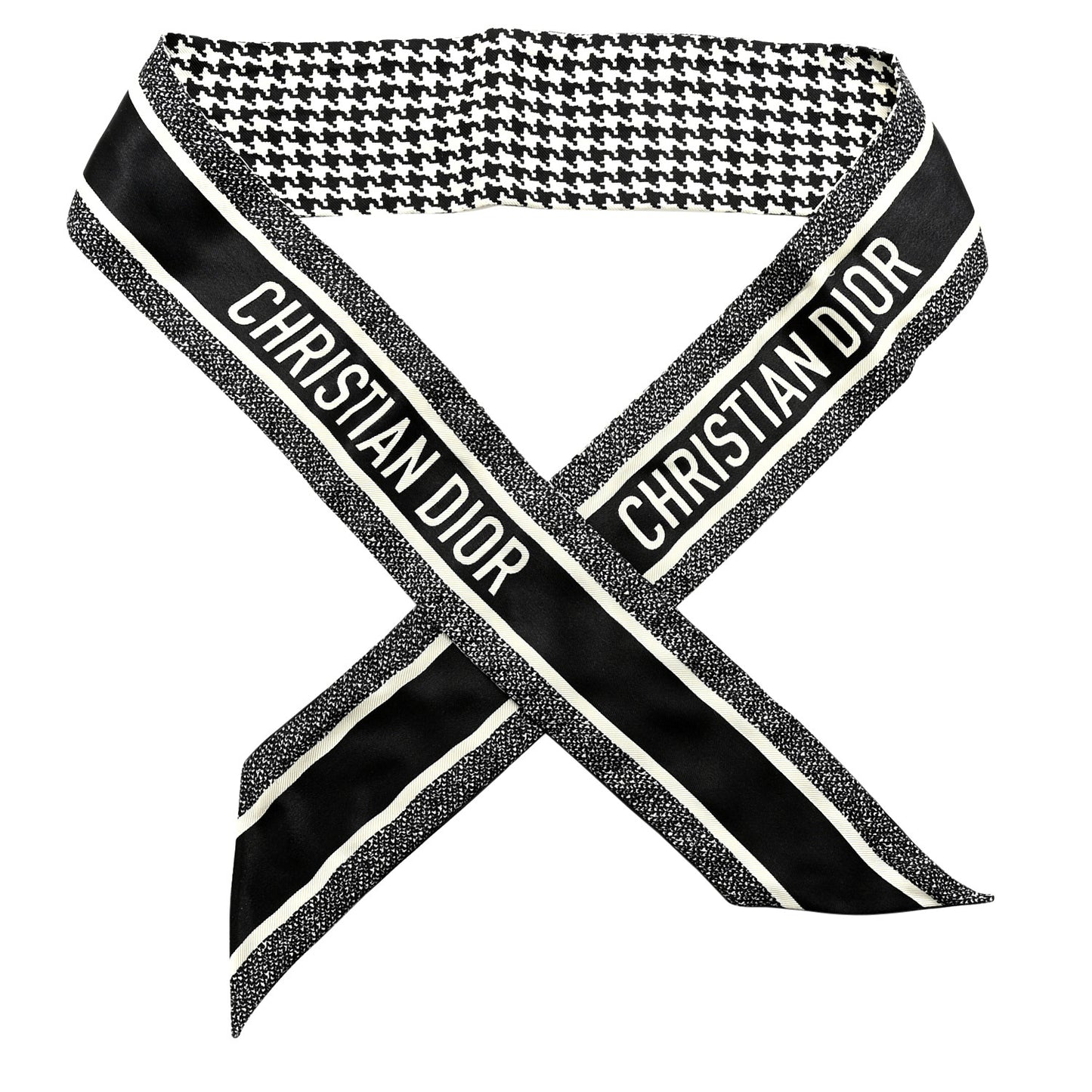 Silk Houndstooth Mitzah Scarf Black White