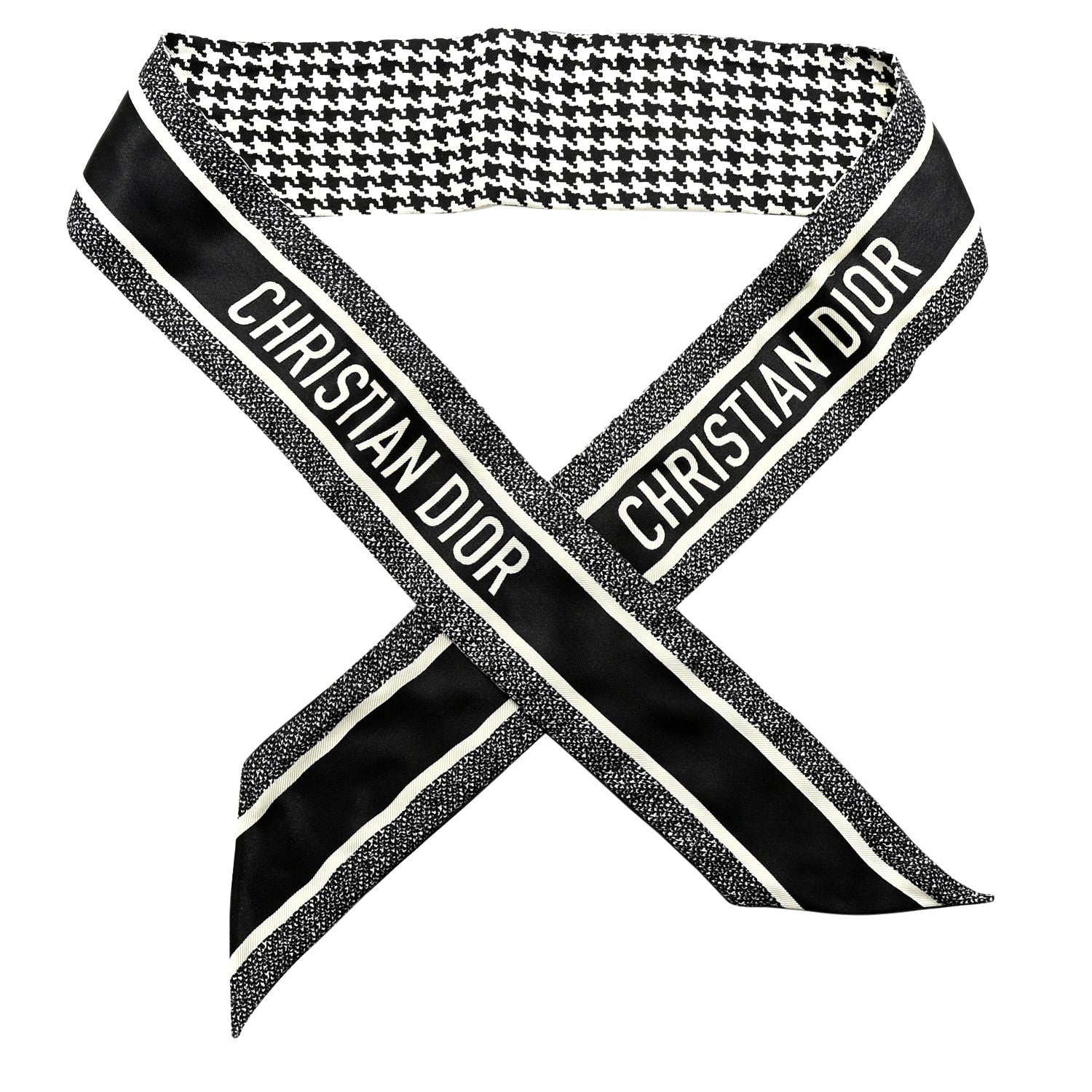 Christian Dior Silk Houndstooth Mitzah Scarf Black White 1 of 6