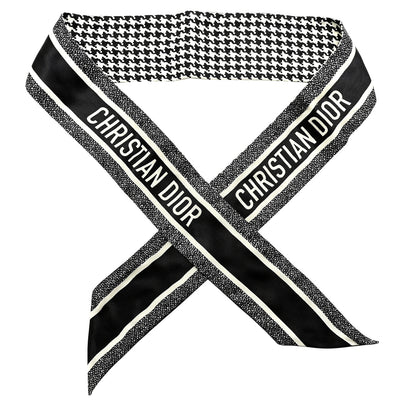 Christian Dior Silk Houndstooth Mitzah Scarf Black White 1 of 6