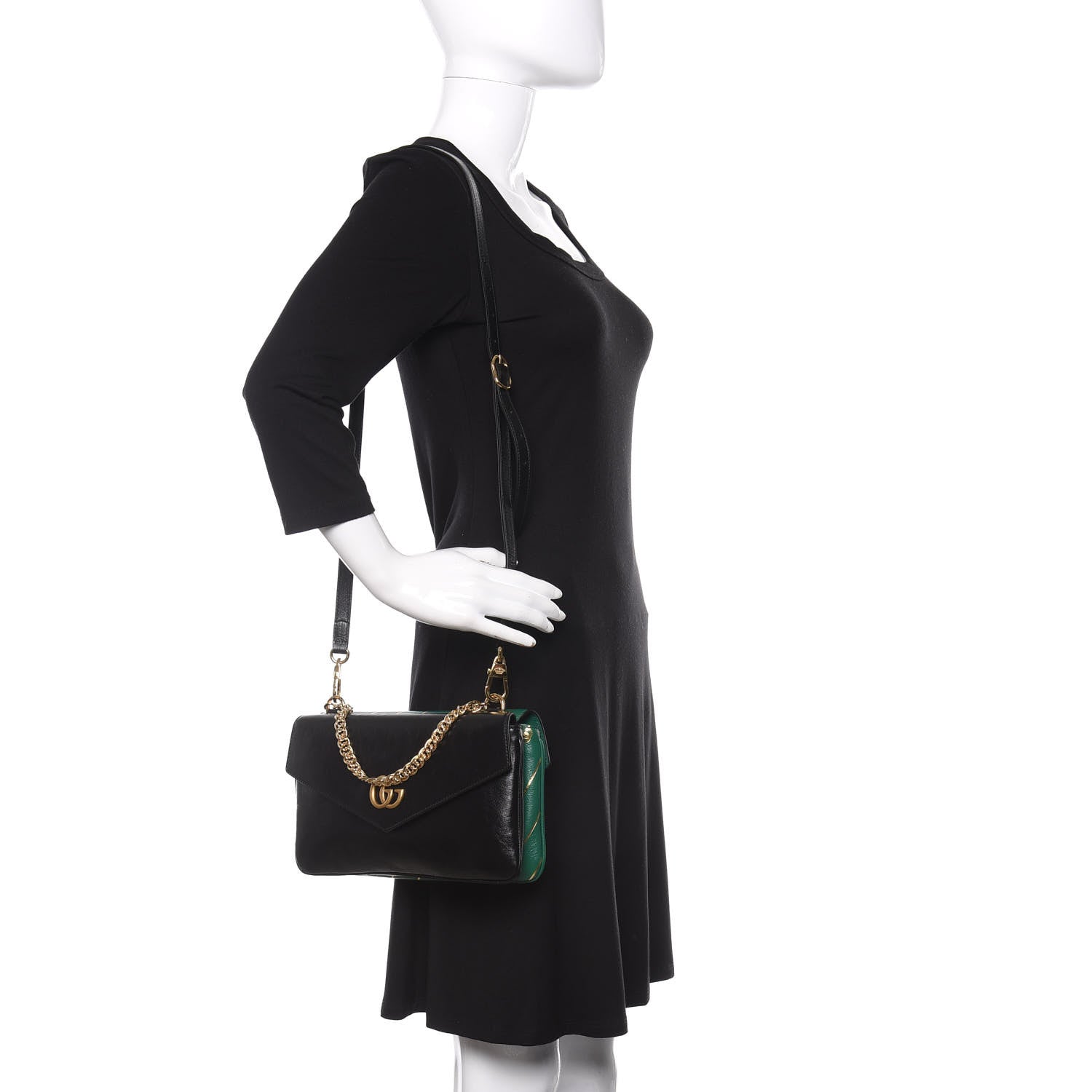 Gucci Calfskin Diagonal GG Medium Thiara Double Envelope Shoulder Bag Emerald Green Black 2 of 11