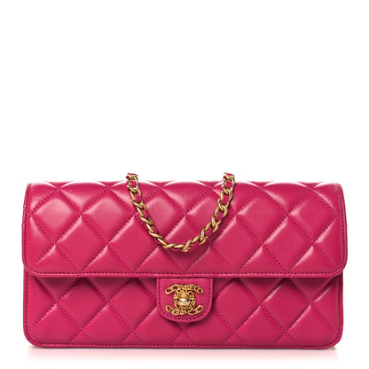 Chanel Shiny Lambskin Quilted Flap Clutch Bag Dark Pink 1 of 10