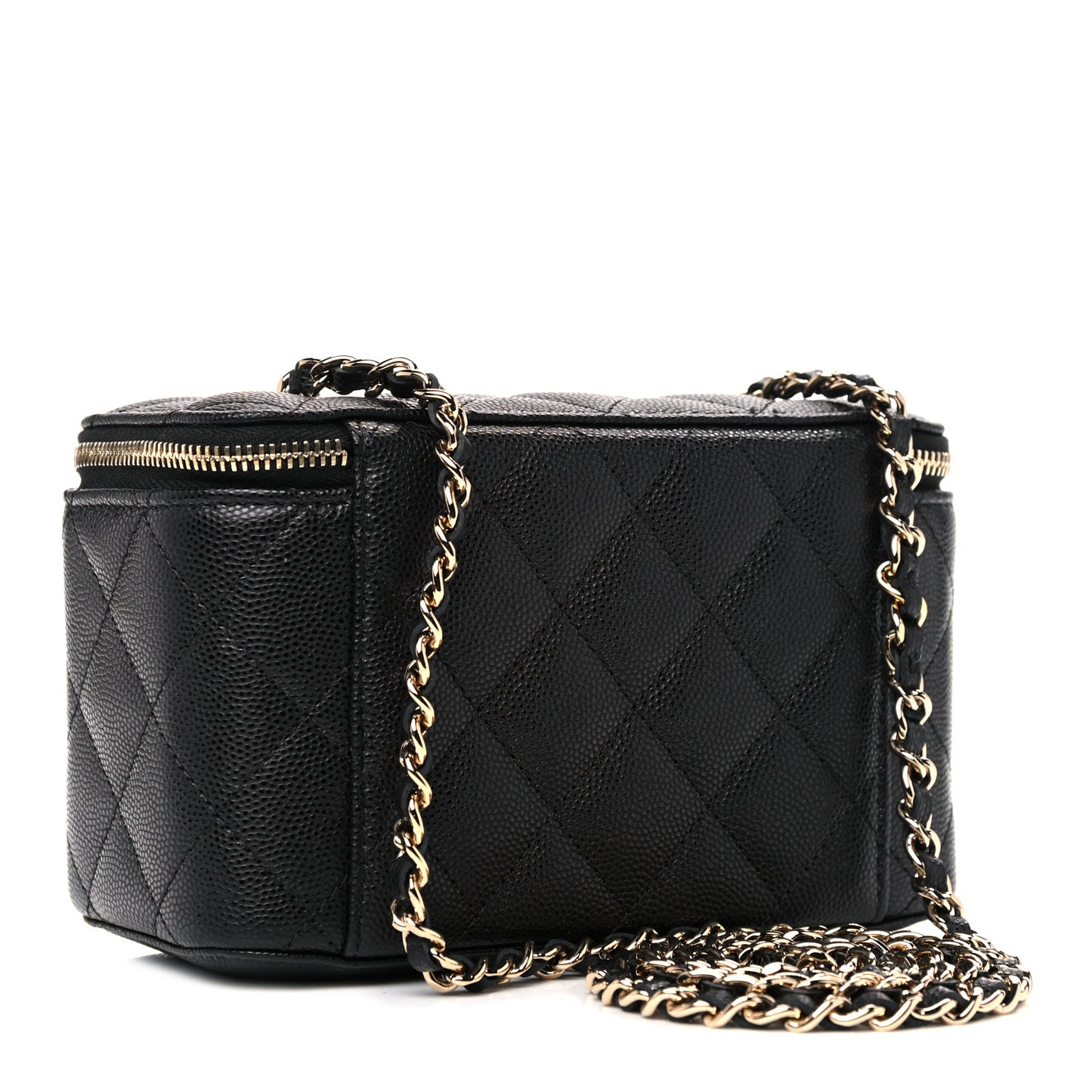 Caviar Quilted Small Vanity Case With Chain Black