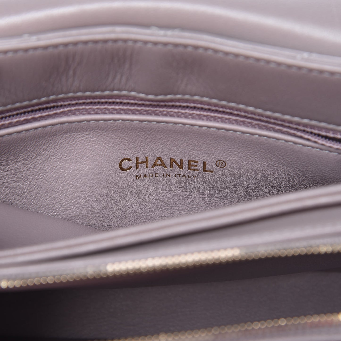 Lambskin Chevron Stitched Envelope Flap Light Grey