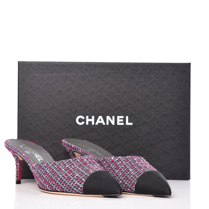 Chanel Tweed Grosgrain CC Mules 39 Purple Navy Grey Black 18 of 18