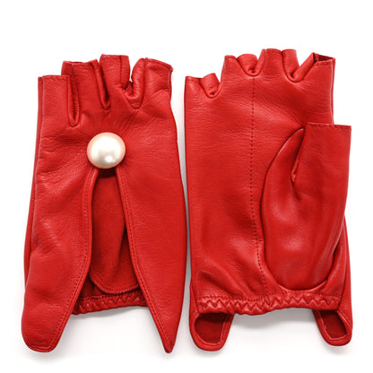 Chanel Lambskin Pearl Fingerless CC Gloves 7 Red 1 of 9