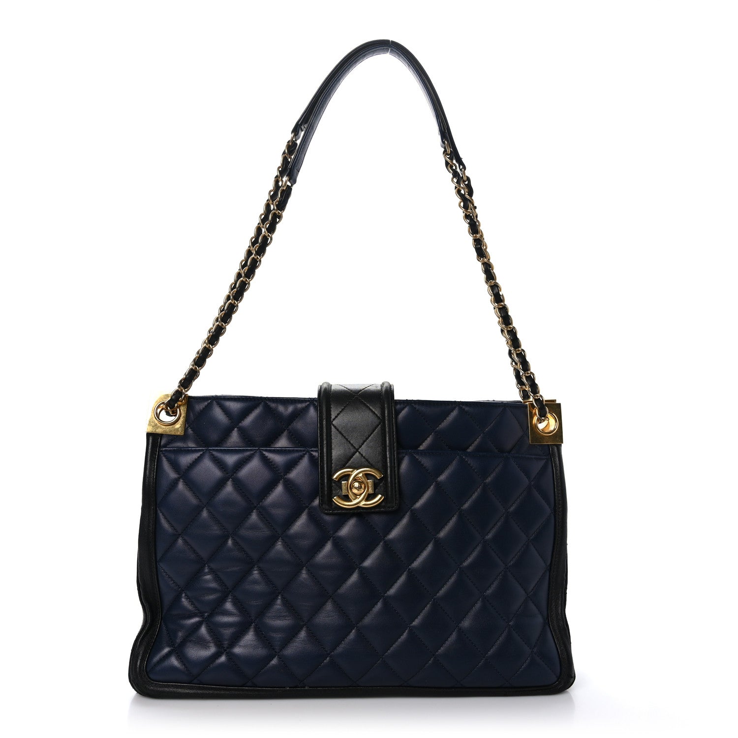 Chanel Lambskin Quilted Elegant CC Shopping Tote Navy Black 1 of 9