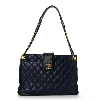 Chanel Lambskin Quilted Elegant CC Shopping Tote Navy Black 1 of 9