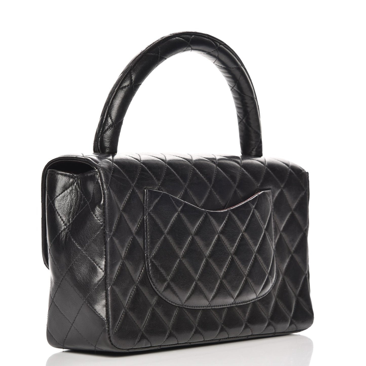 Lambskin Quilted Medium Rectangular Kelly Flap Bag Black