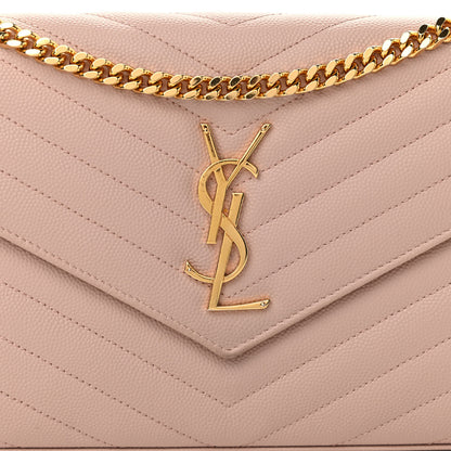 Saint Laurent Grain De Poudre Matelasse Chevron Monogram Chain Wallet Nude Powder 8 of 11