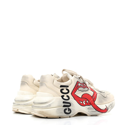Gucci Calfskin Mouth Print Mens Rhyton Sneakers 8.5 Ivory 4 of 10