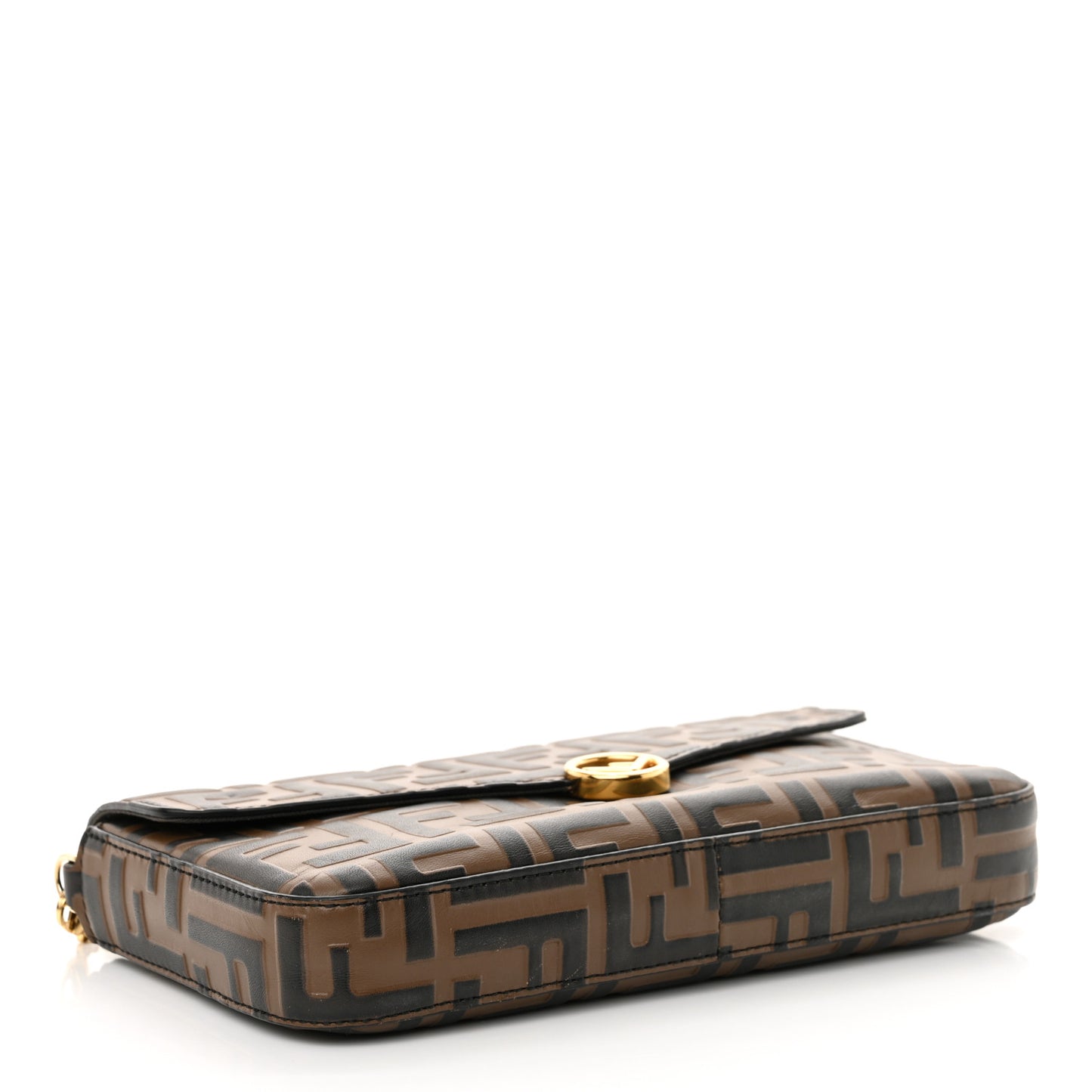 Vitello Soft F is Fendi Bi-Color FF 1974 Embossed Envelope Wallet On Chain with Pouches Maya Black
