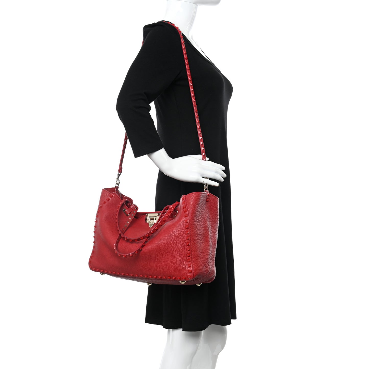 Vitello Monochrome Medium Rockstud Tote Rosso Valentino
