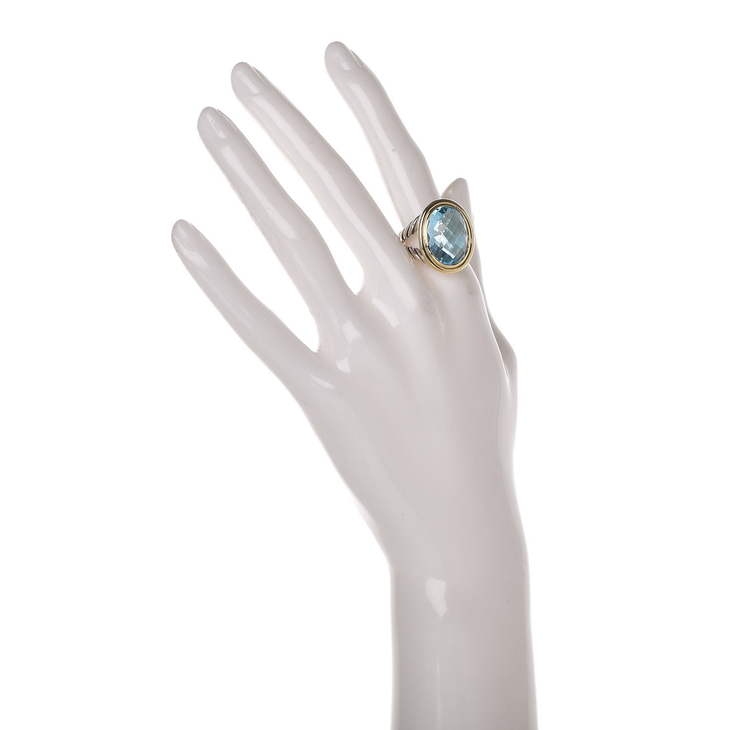 David Yurman Sterling Silver 18K Yellow Gold Blue Topaz 13mm Signature Oval Ring 56 7.5 2 of 6