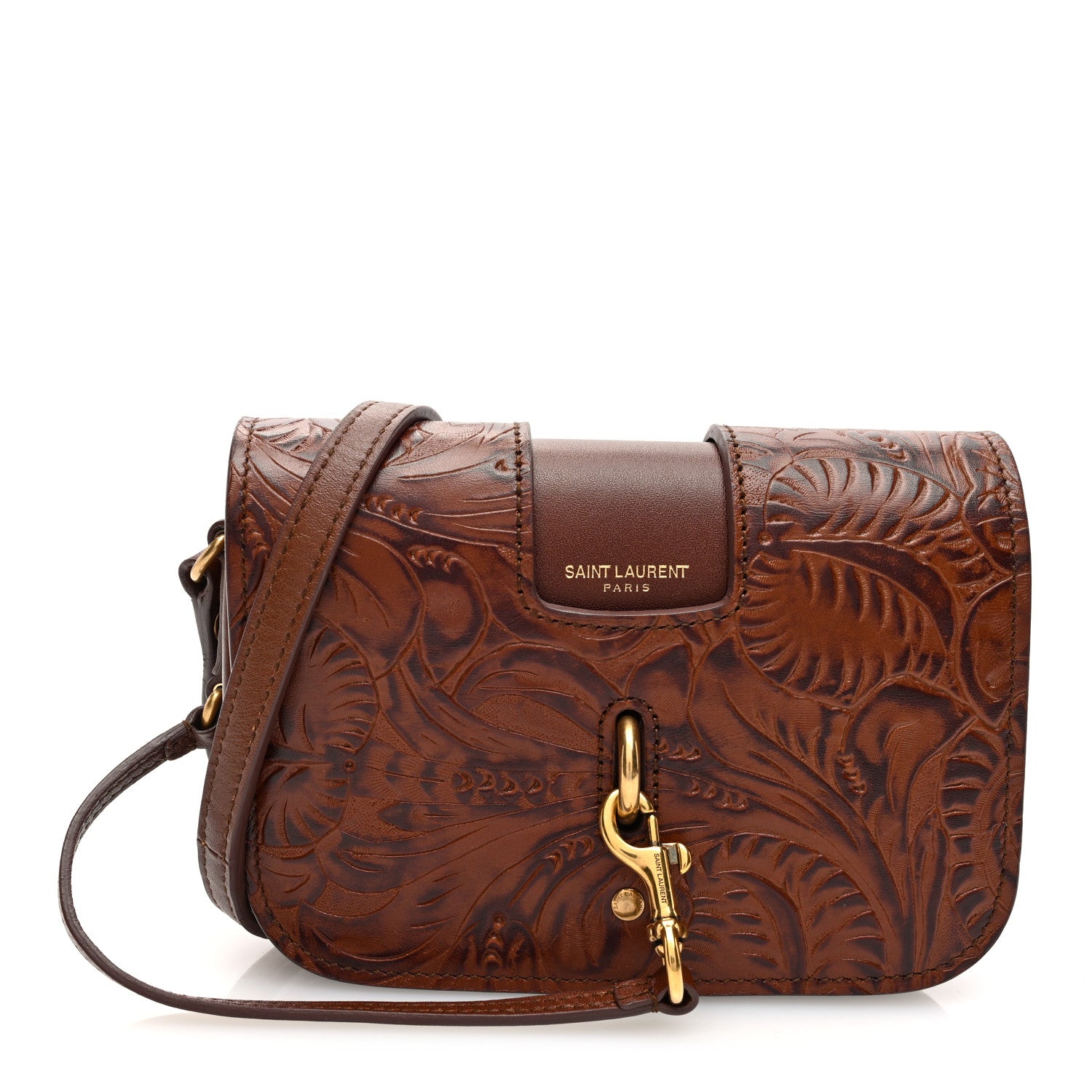 Saint Laurent Calfskin Floral Tooling Embossed Toy Charlotte Messenger Bag Toasted Brown 1 of 9
