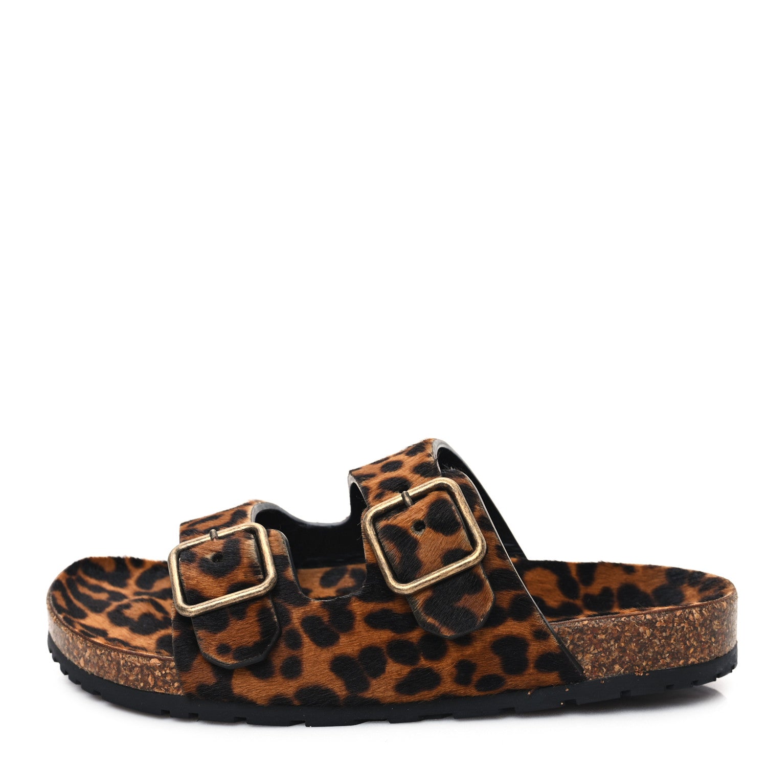 Saint Laurent Pony Hair Leopard Print Buckle Sandal Slides 36 Brown Coffee 1 of 8