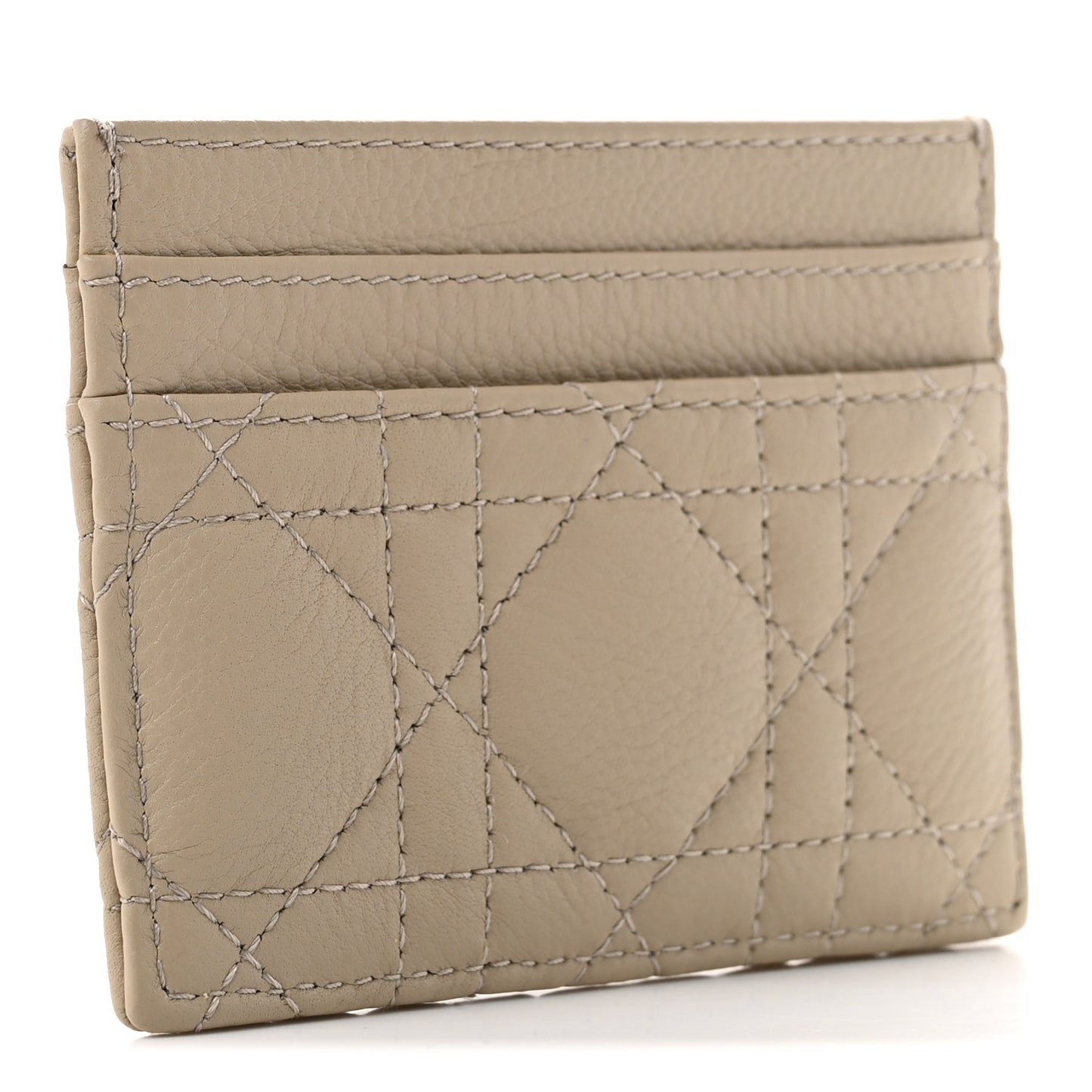 Supple Calfskin Cannage Caro Freesia Card Holder Powder Beige