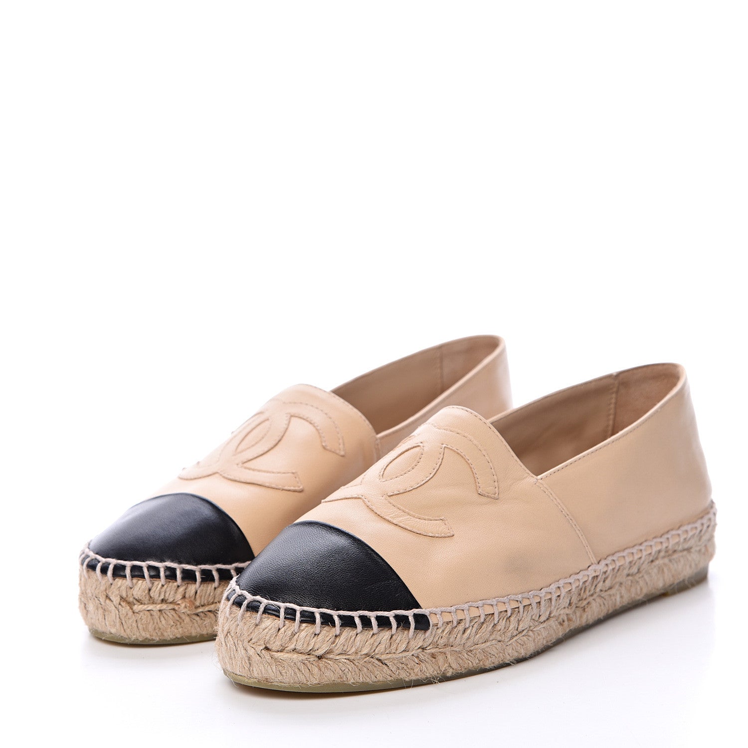 Chanel Lambskin CC Espadrilles 36 Beige Black 3 of 10