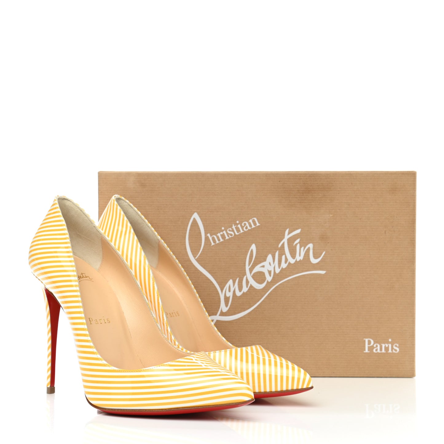 Patent Pigalle Follies Stripes 100 Pumps 37.5 Banana White