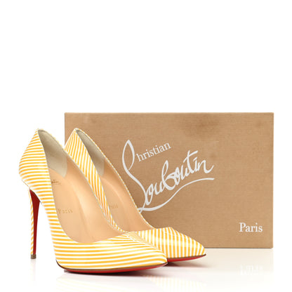Christian Louboutin Patent Pigalle Follies Stripes 100 Pumps 37.5 Banana White 8 of 8