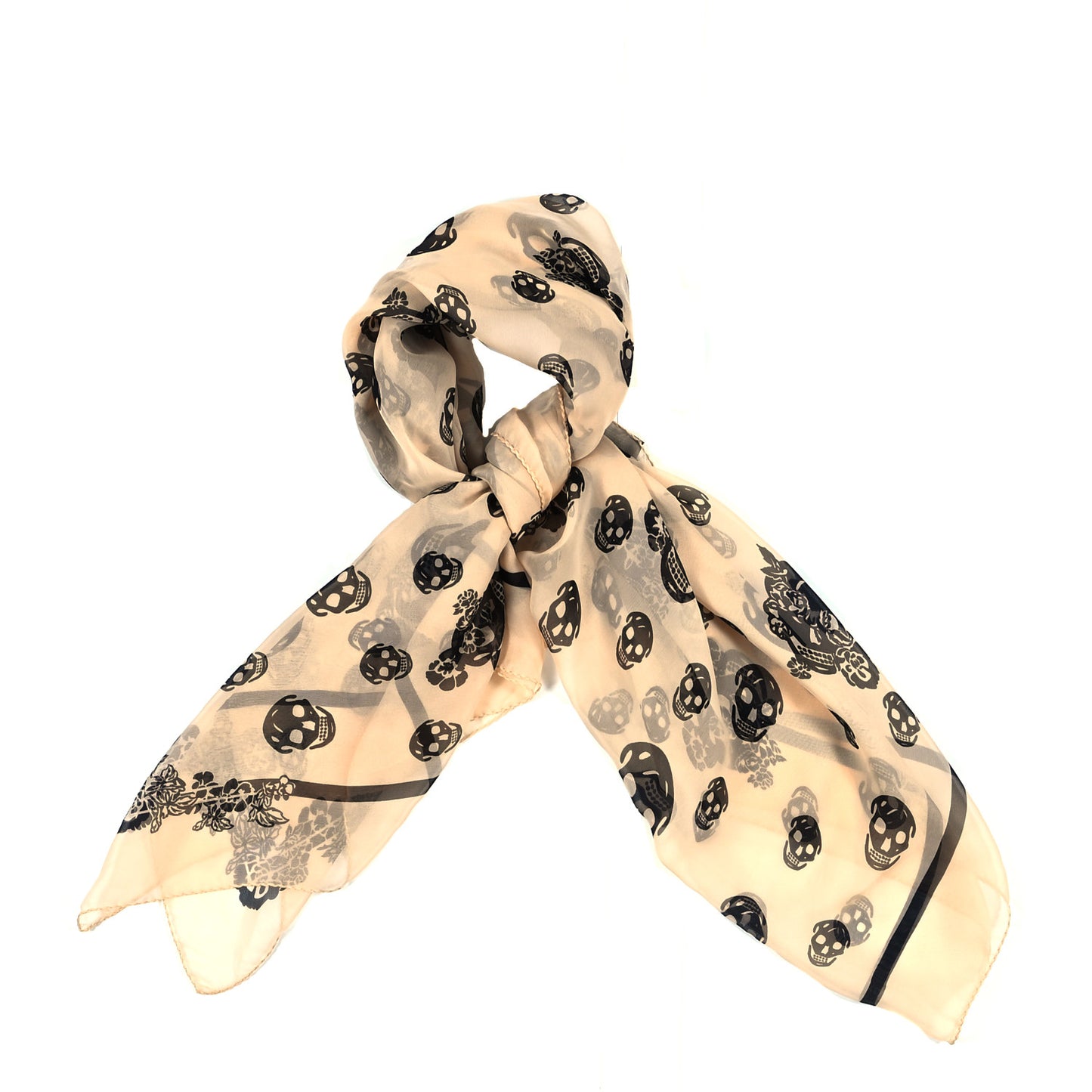 Silk Chiffon Skull Scarf Beige Ivory