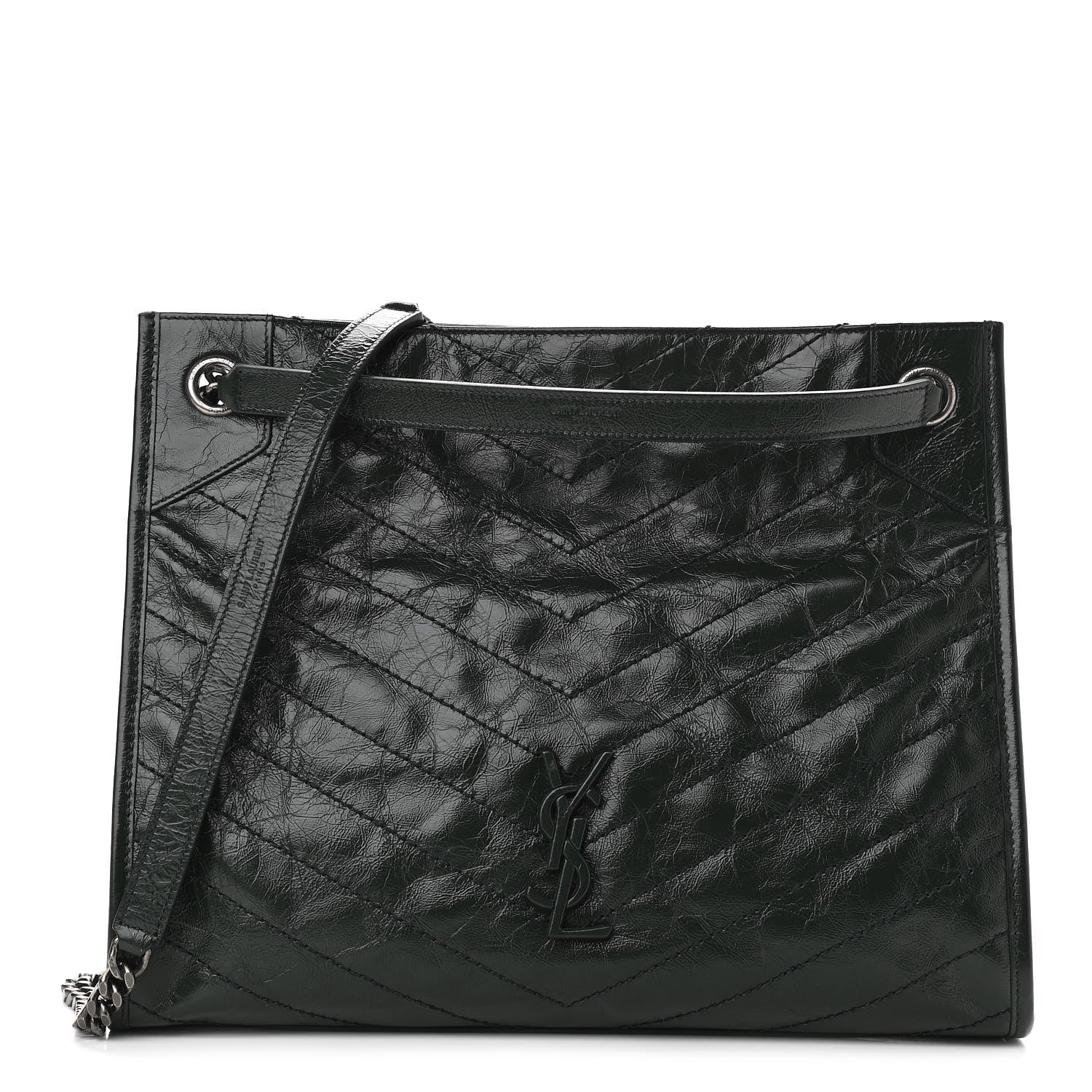 Saint Laurent Crinkled Calfskin Matelasse Monogram Medium Niki Shopper Tote New Vert 1 of 12