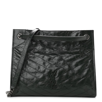 Saint Laurent Crinkled Calfskin Matelasse Monogram Medium Niki Shopper Tote New Vert 1 of 12