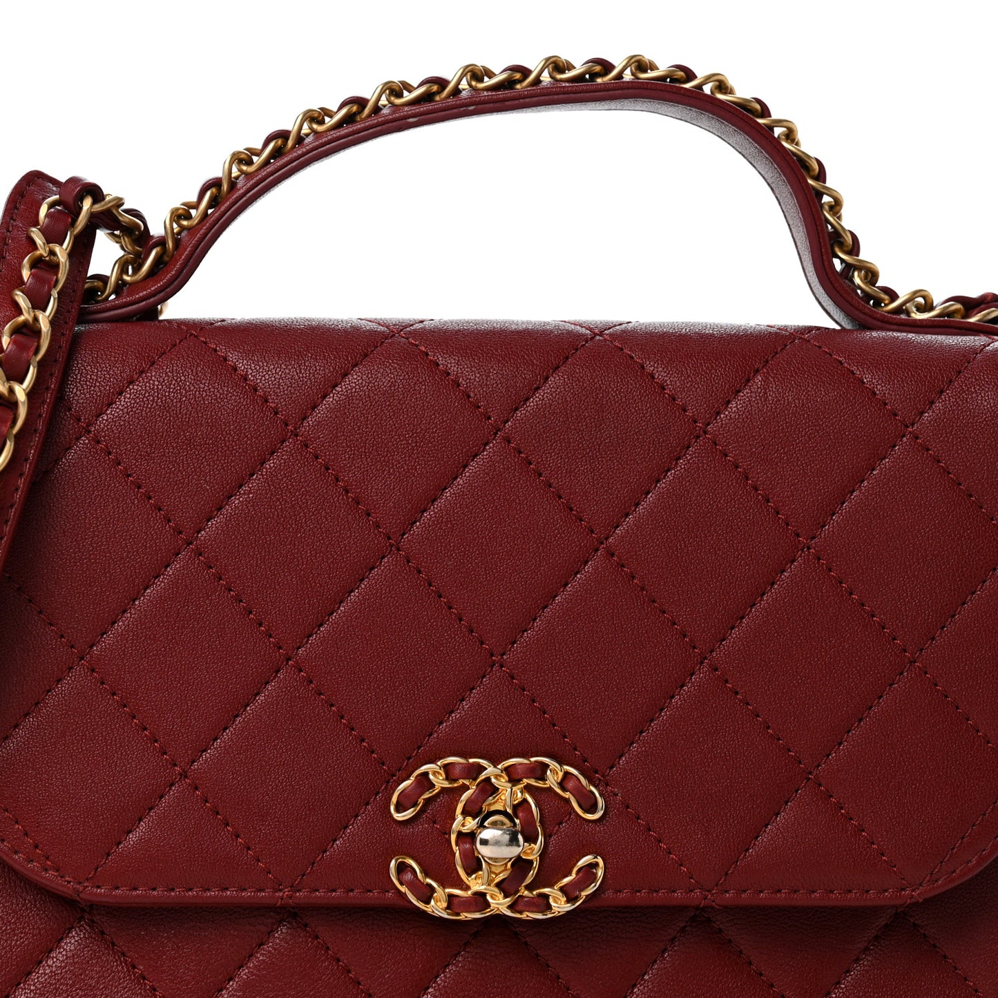 Lambskin Quilted Chain Infinity Top Handle Flap Burgundy
