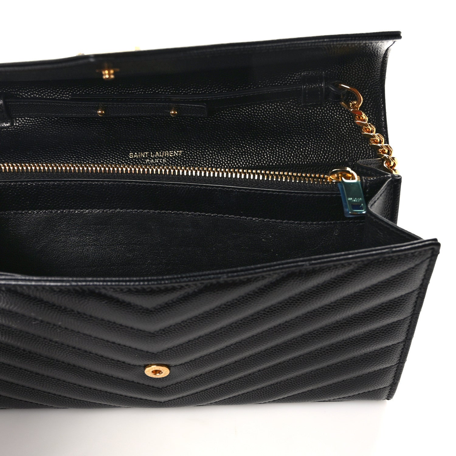 Saint Laurent Grain De Poudre Matelasse Chevron Monogram Chain Wallet Black 11 of 12