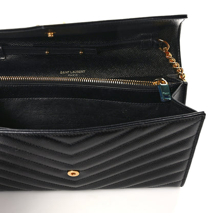 Saint Laurent Grain De Poudre Matelasse Chevron Monogram Chain Wallet Black 11 of 12