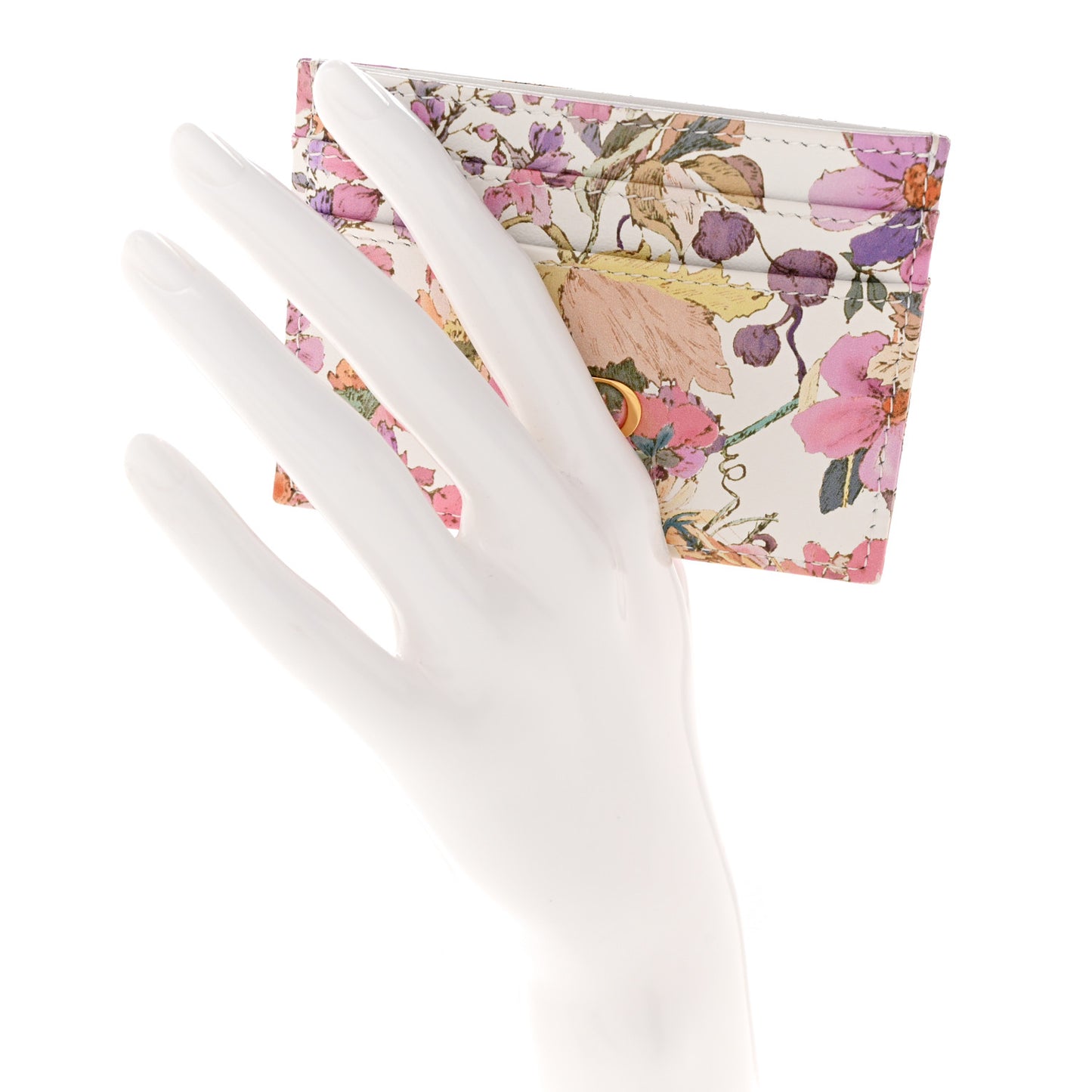 Calfskin Caro Freesia Five-Slot Card Holder White Multicolor