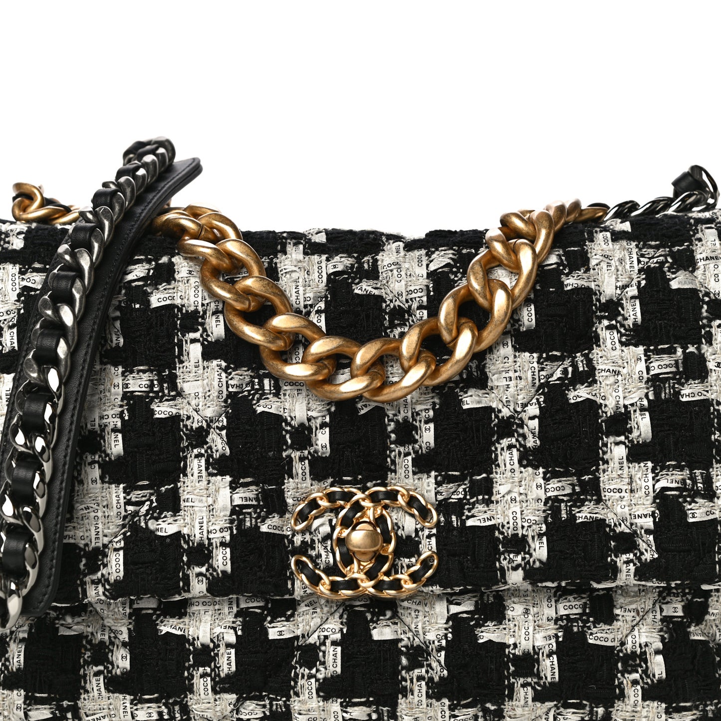 Tweed Quilted Large Chanel 19 Flap Black Ecru White