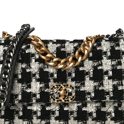 Chanel Tweed Quilted Large Chanel 19 Flap Black Ecru White 7 of 9