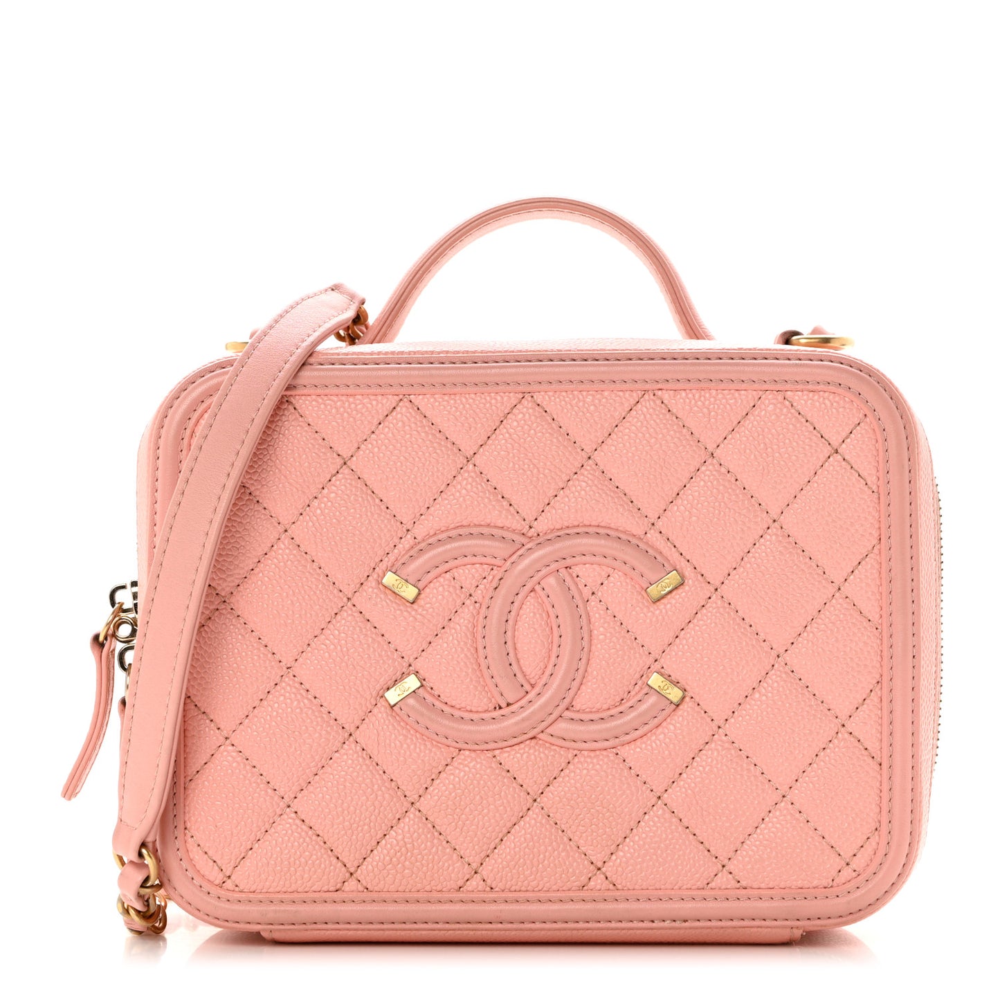 Caviar Quilted Medium CC Filigree Vanity Case Rose Pink