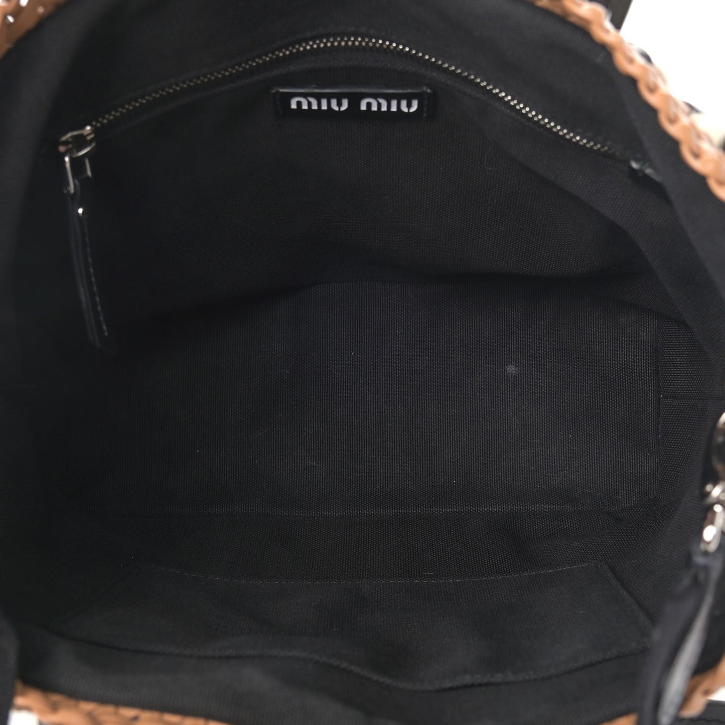 Polyurethane Calfskin Woven Bi-Color Tote Beige Black
