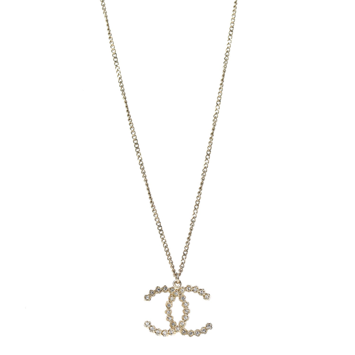 Chanel Crystal CC Pendant Necklace Gold 1 of 5
