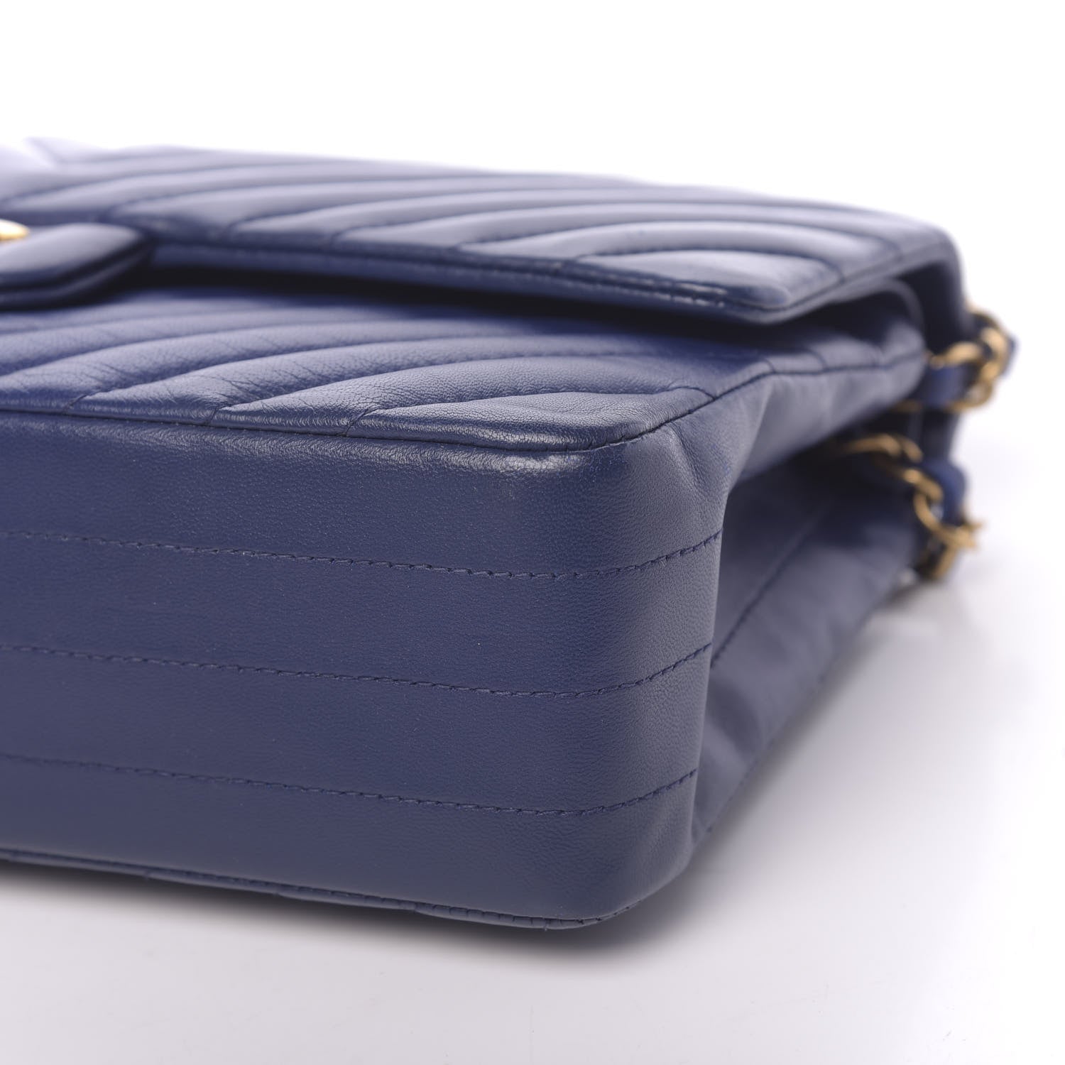 Chanel Lambskin Chevron Quilted Medium Double Flap Blue 9 of 12