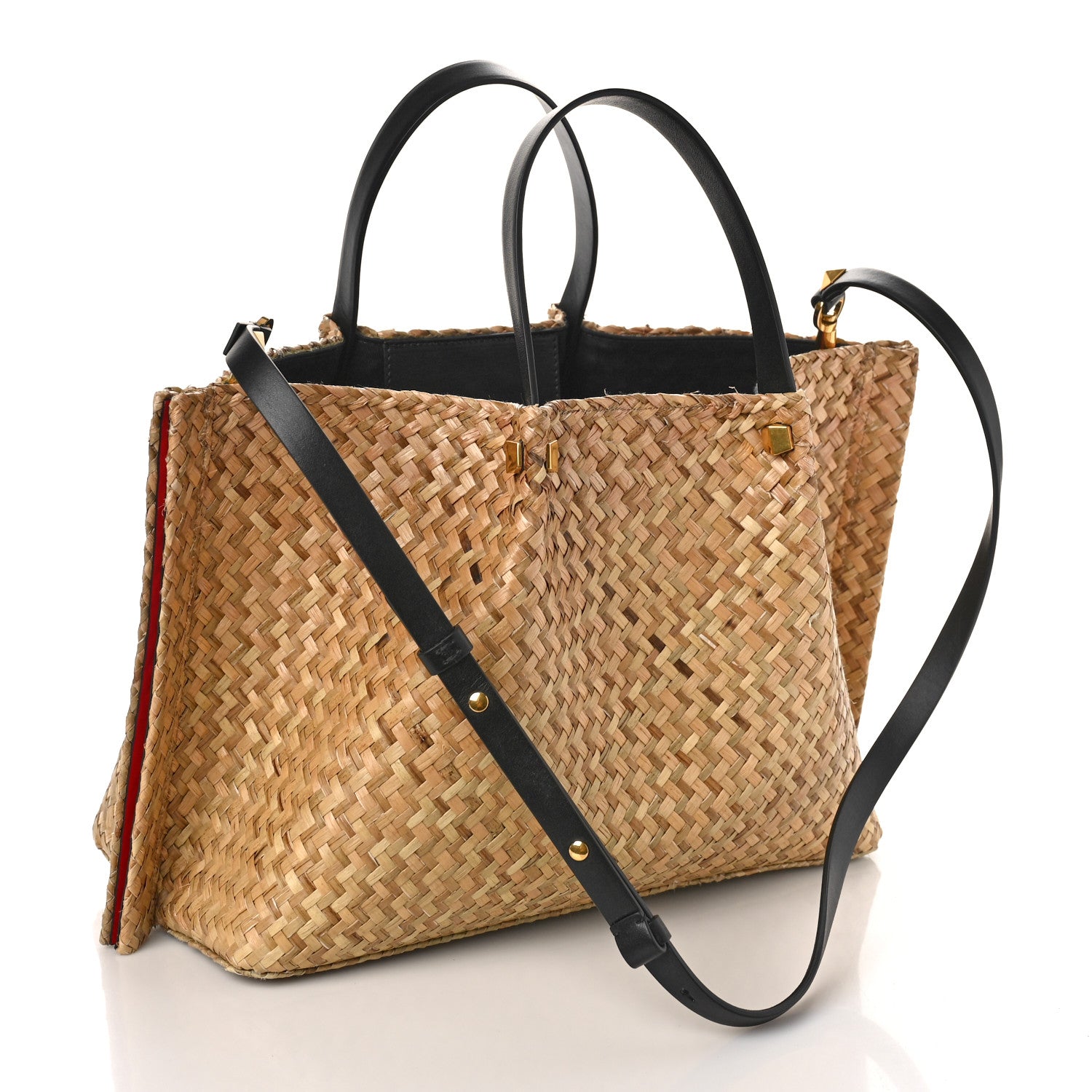 Valentino Garavani Raffia Medium Vlogo Escape Shopper Natural Black Rouge 4 of 10