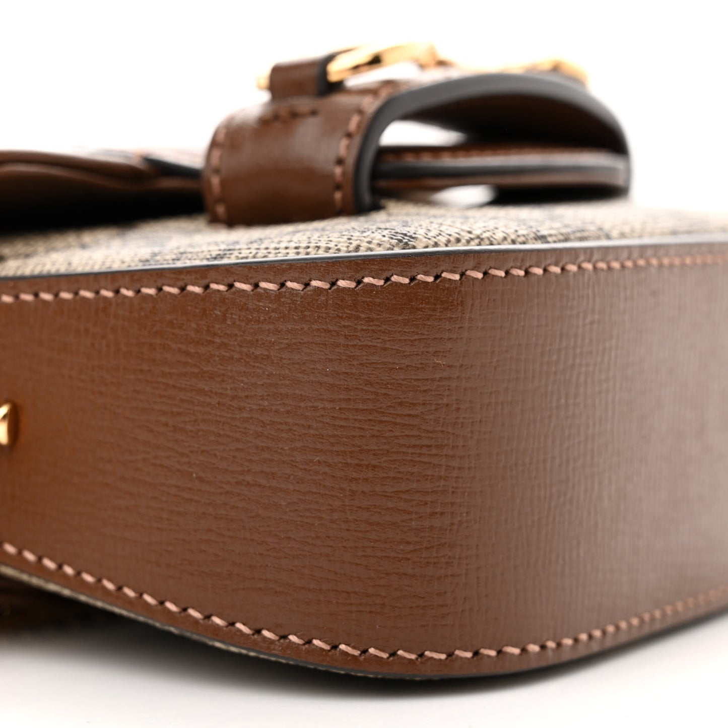 GG Supreme Monogram Azalea Calfskin Web Horsebit 1955 Wallet On Strap Beige Ebony Brown Sugar