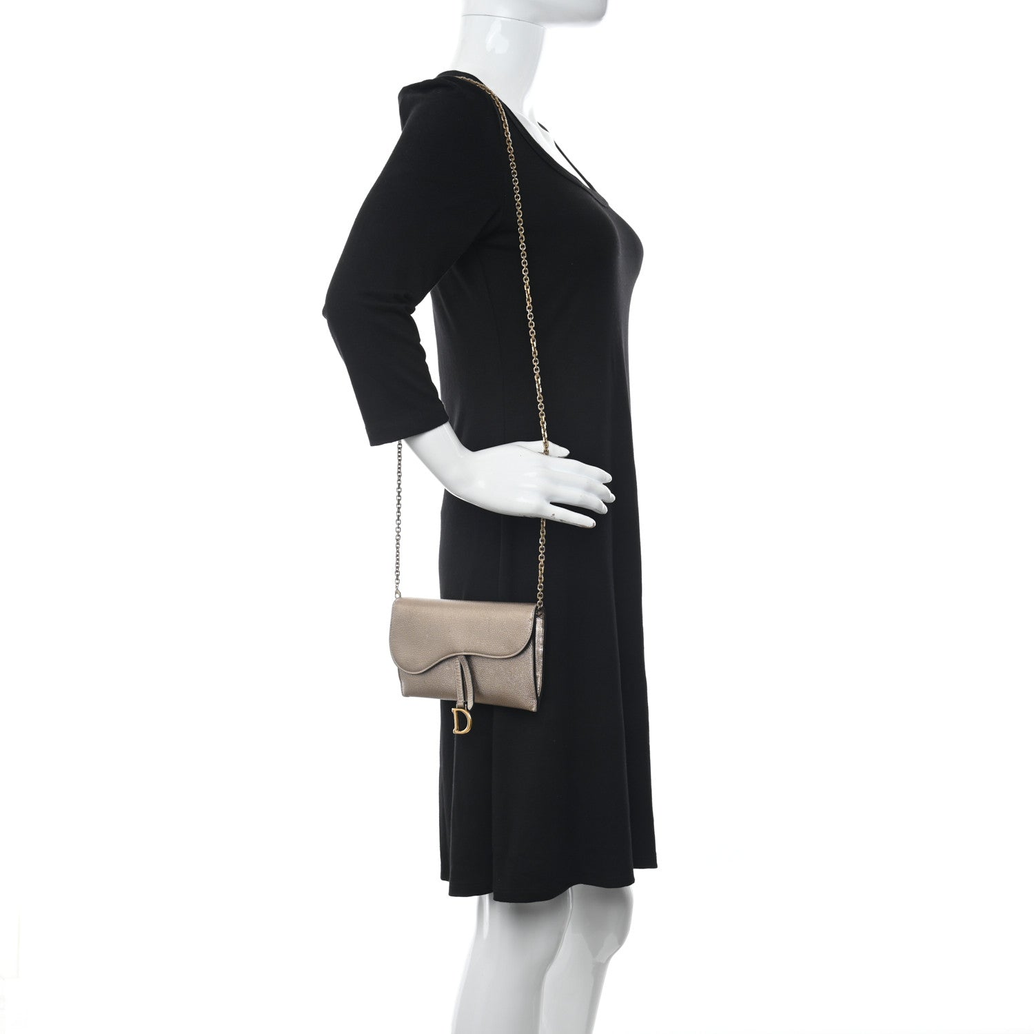 Christian Dior Metallic Grained Calfskin Saddle Chain Wallet Pouch 2 of 16