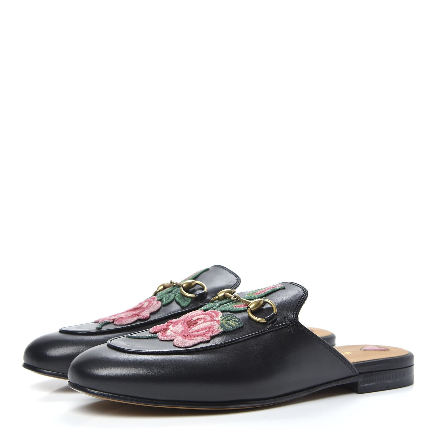 Gucci Calfskin Flower Embroidered Princetown Slippers 38.5 Black 3 of 9