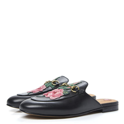 Gucci Calfskin Flower Embroidered Princetown Slippers 38.5 Black 3 of 9
