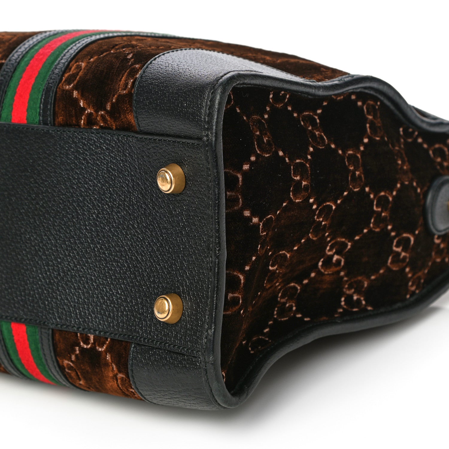 Gucci Velvet GG Monogram Textured Calfskin Web Medium Duffle Bag Brown Black 12 of 19