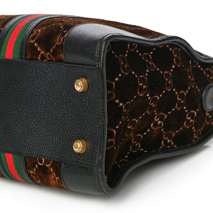 Gucci Velvet GG Monogram Textured Calfskin Web Medium Duffle Bag Brown Black 12 of 19