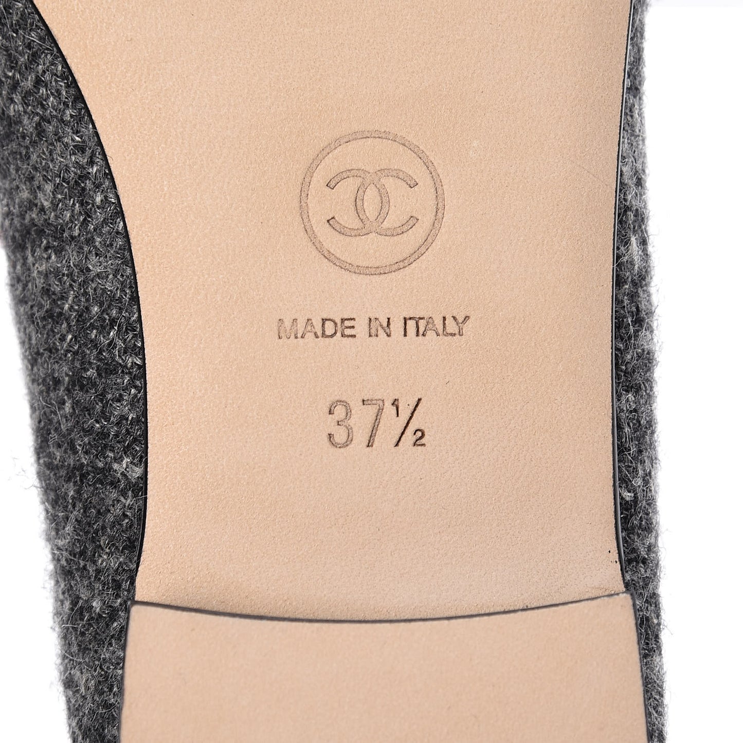 Tweed Grosgrain Cap Toe Ballerina Flats 37.5 Dark Grey Black