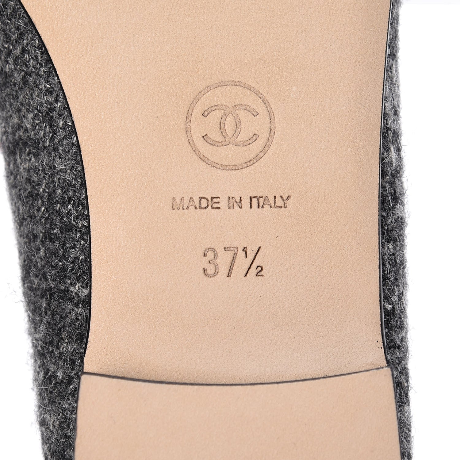 Chanel Tweed Grosgrain Cap Toe Ballerina Flats 37.5 Dark Grey Black 6 of 13