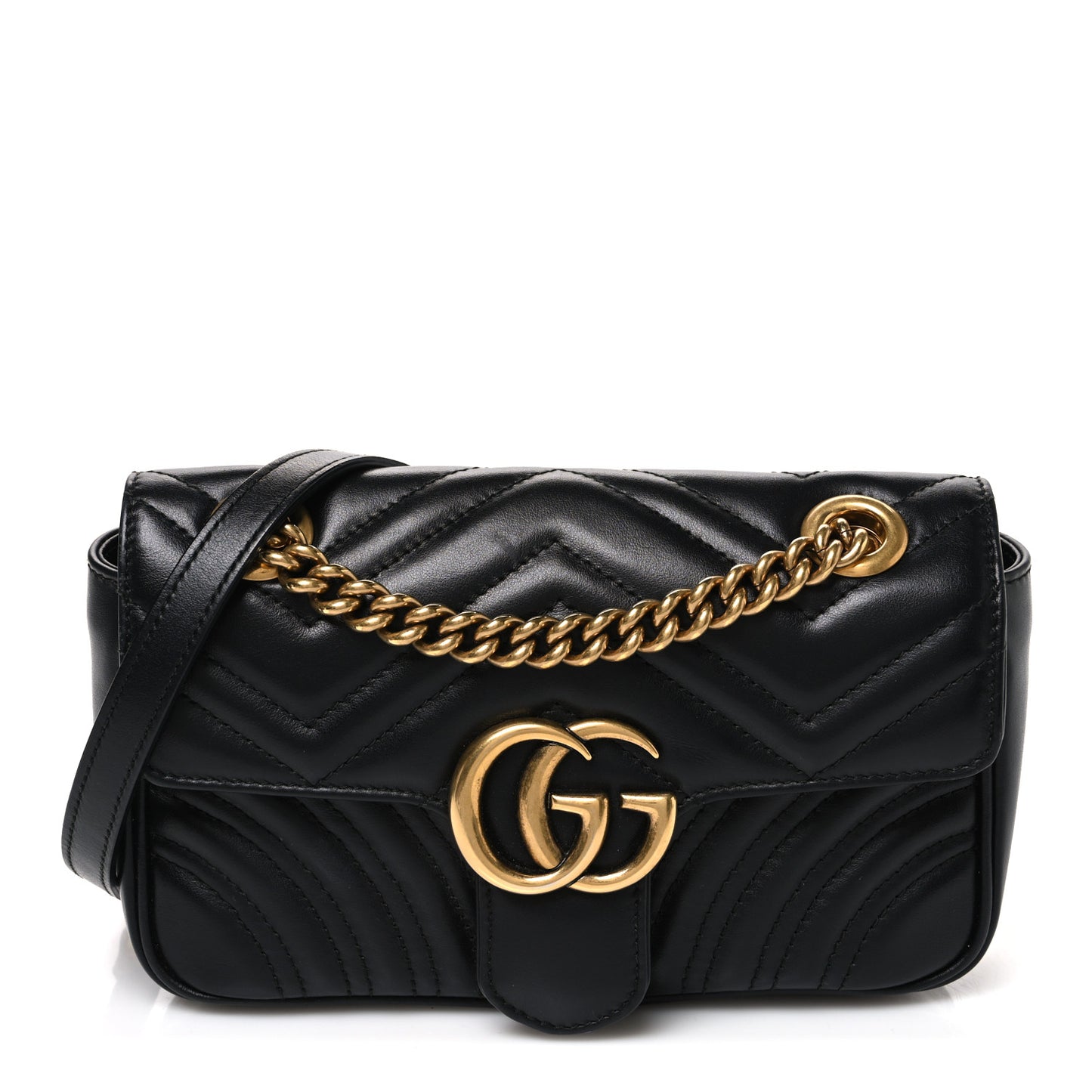 Calfskin Matelasse Mini GG Marmont Shoulder Bag Black
