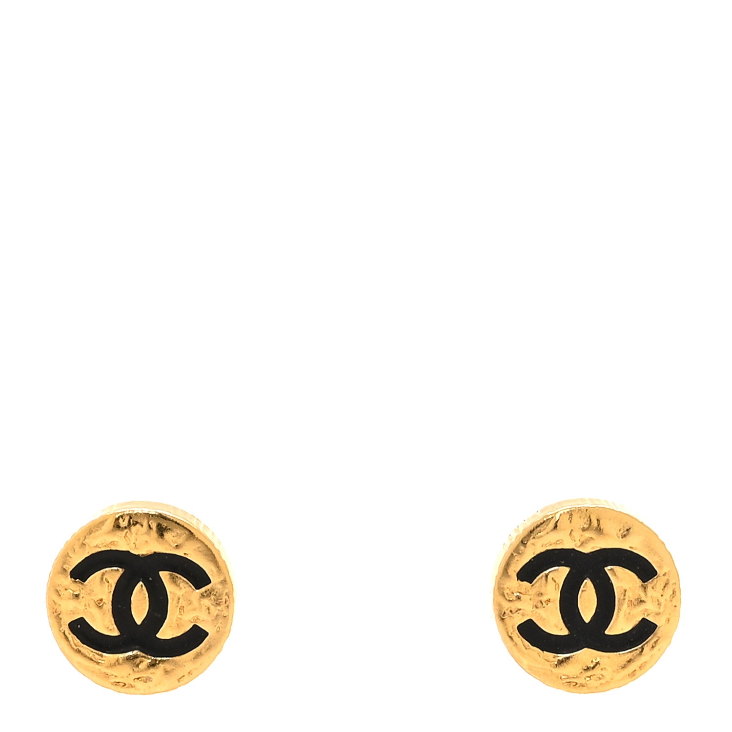 Chanel Resin CC Round Earrings Gold Black 1 of 4