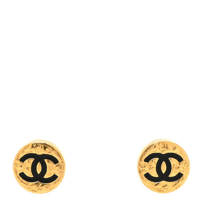 Chanel Resin CC Round Earrings Gold Black 1 of 4