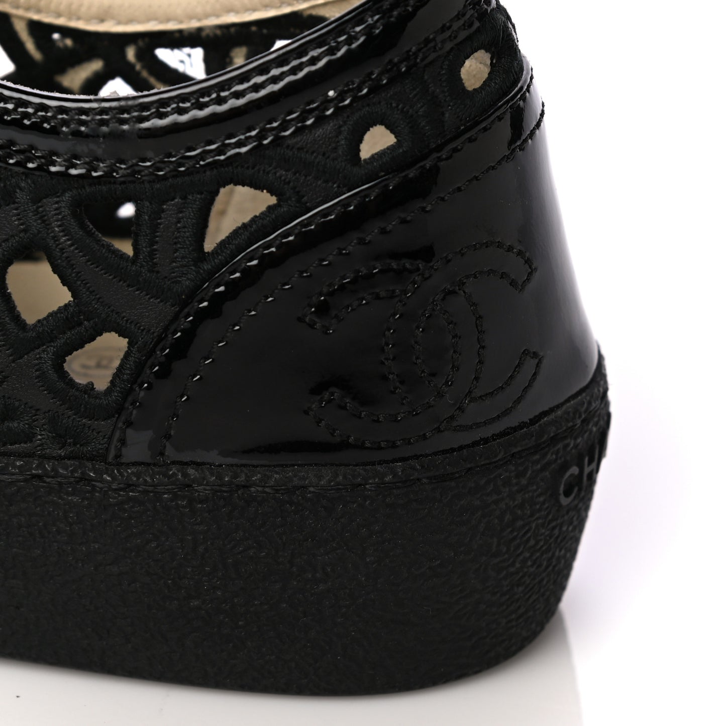 Patent Grained Goatskin Hollow Out Flower Sneakers 38.5 Black