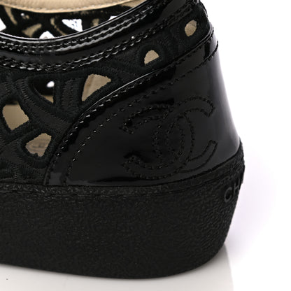 Chanel Patent Grained Goatskin Hollow Out Flower Sneakers 38.5 Black 8 of 10